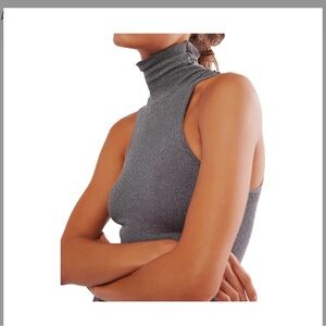 Free People Intimately Always Ready Gray Sleeveless Turtleneck Tank Top